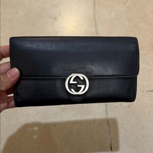 Gucci Black Leather Wallet with Silver Emblem